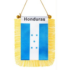 CANTENDO Honduras Window Hanging Flag,Mini Honduran Car Flag with Pole Tassel Suction Cup Rearview Mirror Decoration(3x5 Inch)