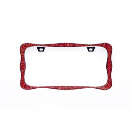 Creathome 3D Shining License Plate Frame (Chrome with Shining Red Chunky Gliter)
