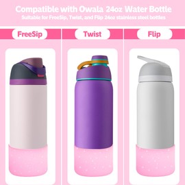 2PCS Silicone Water Bottle Boot for Owala 24oz 32oz 40oz,Anti-Slip Protective Sleeve Bottom Bumper Protector for FreeSip, Twist, and Flip Stainless Steel Water Bottles (Clear Glitter Pink, 24oz)