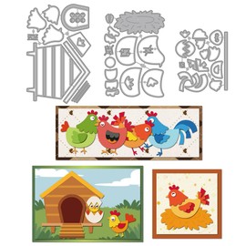 MAYJOYDIY Chicken Coop Hens Metal Cutting Dies Eggs Chicken Nest Frame Die Cuts Template Farm Animal Eggshells Embossing Cutting Stencil for Card Making DIY Scrapbooking Craft Paper Album Decoration
