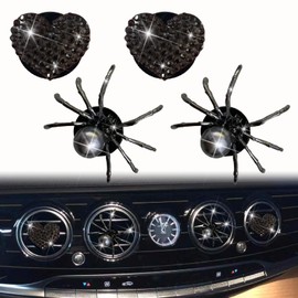 4 Pcs Black Bling Spider and Heart Car Air Fresheners Vent Clips Diffuser Vent Clip Rhinestone Diamond Decoration Car Interior Decor Cute Accessories for Women, Automotive Air Fresheners