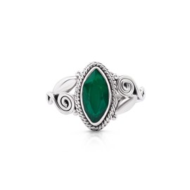 Koral Jewelry Created Emerald Vintage Gipsy Spiral Side Small Ring 925 Sterling Silver Boho Chic US Size 5 6 7 8 9 (9)