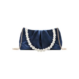 FLAIRFOLIO Womens Evening Clutch Pearl, Bride Evening Clutches Purses for Women, Formal Clutch Purses for Women Evening White Gala Prom (Navy)