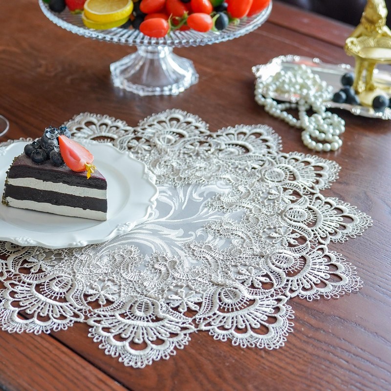 ARTABLE Lace Doily Placemats Round Lace Place Doilies Embroidered Flower