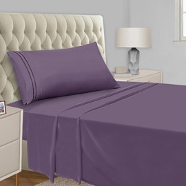 Mejoroom Twin Sheet Set - Hotel Collection Twin Sheets - Bedding Sheets & Pillowcases with Deep Pocket Fitted Sheet, Breathable, Wrinkle & Fade Resistant - 3 Piece(Twin,Purple)