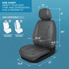 Elite Edition Faux Leather Seat Covers for Cars, Trucks, & SUV - 2 Charcoal Car Seat Covers for Front Seats - Universal Fit Car Accessories Automotive Interior Protector for Most Vehicles