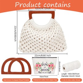 WEBEEDY Macrame Bag DIY Kit for Adults Macrame Kit for Beginners Macrame Purse DIY Kit for Women Macrame Handbag with Wooden Handle Hobbies Project for Starter Christmas Boho Gift Idea (Natural)