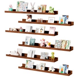 Mifurn Wall-Mounted Floating Shelves for Wall Set of 6, Modern Wall Shelves Decor Wood Storage Shelves for Bedroom, Living Room,Bathroom Shelves, Kitchen, Hanging Shelves for Room, 36 in,Walnut
