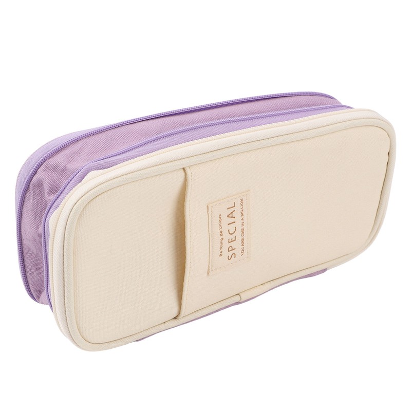 Large Pen Bag Simple Style Canvas Mesh Pockets Pen Slots
