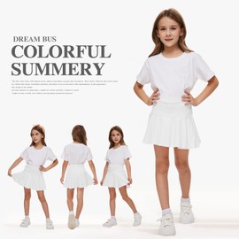 DREAM BUS Girl Pleated Skirts Built in Shorts Little Kid Tennis Skirts Skorts Toddler Girl Athletic Skorts Flowy Skirts White
