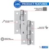 XFORT 3 Inch (75mm) Satin Chrome Ball Bearing Hinges, Steel