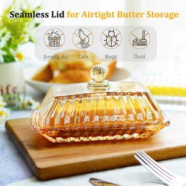 Champagne Covered Butter Dish for Countertop 6.5inch Glass Butter Dish With Lid Elegant Butter Keeper Container For Kitchen Dining Table Decor