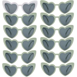 Loanzeg 12 Pairs Bachelorette Party Sunglasses Heart Shaped Sunglasses Party Decorations Bridesmaid Proposal Gifts Women girl (12, White&Sage Green)