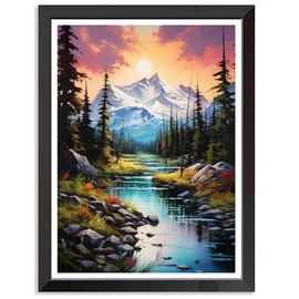 Stamped Cross Stitch Kits - Mountain Tree Landscape Embroidery Kits for Beginners Adults,11 CT Patterns Dimensions Counted Cross Stitch Kits Arts Craft Kits Frameless12x16inch