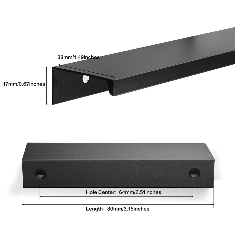 MATOOYA Finger Edge Cabinet Pulls Drawer Cupboard(2,Black,80mm/3.15inch)