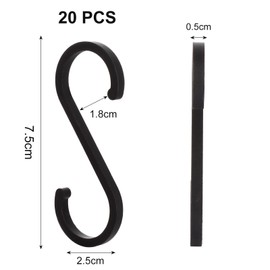 ASelected 20 PCS S-Shaped Hooks Black Hooks Wardrobe Aluminum Hooks for Hanging pots and Pans Coffee Cups Clothes Plants