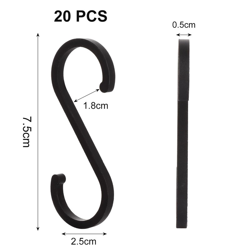 ASelected 20 PCS S-Shaped Hooks Black Hooks Wardrobe Aluminum Hooks