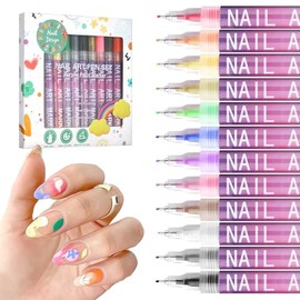 12 Colors Nail Art Pens Set for Girls,Quick Dry Nails Doodle Pens for Girls,Nails Art Marker Pen Fine Tip for Home Salon Nail Art（0.5mm Pen Nib）