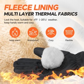 Rsebly Winter Gloves Waterproof Windproof for Mens Women, Thermal Warm Gloves for Cold Weather, Grip Snow Gloves for Touch Screen Skiing Cycling Running Driving Snowboarding Fishing Outdoor
