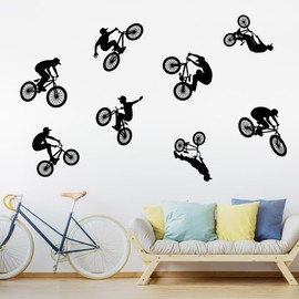 LZYMSZ Jump Bike Cyclist Wall Decals, BMX Bicycle Extreme Sports Wall Stickers, Removable Mountain Bike Rider DIY Art Silhouette Wall Mural Wallpaper for Man Kids Boys Girls Room Bedroom Home Decor