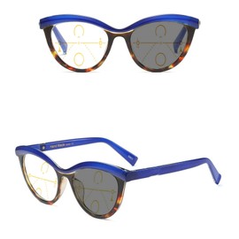 Mincl progressive multifocal glasses transition sunglasses photochromic reading glasses ladies far and near dual use (blue leopard, +2.0)