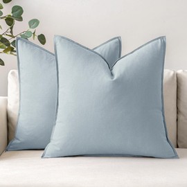 MIULEE Pack of 2 Coastal Blue Linen Pillow Covers 18x18 Inch Decorative Couch Throw Pillow Covers Spring Cushion Covers Modern Farmhouse Home Decor for Sofa Living Room Bed