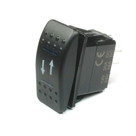 (HO #23) MOMENTARY Rocker Switch; 7 Pins; DPDT, 20A 12vdc, Illuminated Green Lens Up/Down Arrows