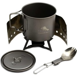 TOAKS Titanium 550ml Pot Cook System, TOAKS Ultralight Titanium 550ml Pot (Ultralight Version), Foldable Spoon Windscreen Stove Cook Set