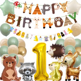 Decorazione per il 1° compleanno, ragazza, ragazzo, decorazione di compleanno con animali della foresta, ghirlanda di animali, palloncini in pellicola per il compleanno dei bambini, decorazione della
