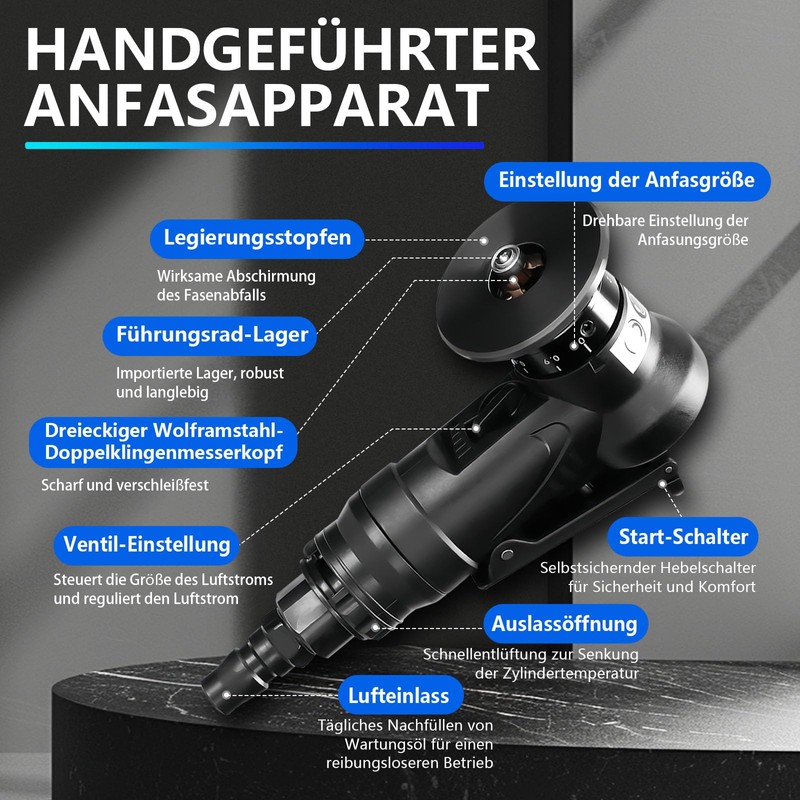 Fuikupe Pneumatic Chamfering Machine Mini Air Chamfer Tool Handheld 45°