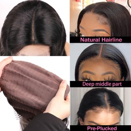 20In Deep Wave Lace Front Wigs Human Hair 13x1 HD Lace Front Wigs Pre Plucked Bleached Knots 200% Density Glueless Wigs Human Hair，T Part Lace Front wig with Baby Hair Soft and Natural Can Be Dyed