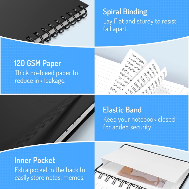 Forvencer Password Book with Individual Alphabetical Tabs, 4" x 5.5"