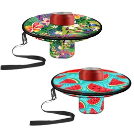 Neoprene Floating Drink Holder Floating Coaster Pool Drink Holder Pool Beer Holder with Rope for Summer Party Tub Lake Boat Water Fun, Medium Size (Tropical Style) 2 Pcs