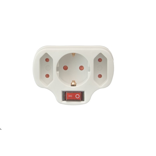Multi-Plug Adaptor Schuko Splitter Multiple Plug (3-Way with Switch)