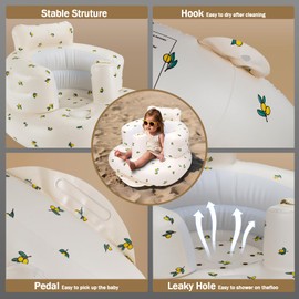 Inflatable Baby Chair, AirSwim Baby Inflatable Seat for Babies 3 Months and Up Summer Inflatable Baby Seat for Sitting Up, Blow Up Baby Floor Seat with Built in Air Pump, Orange