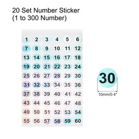 sourcing map 24 Sheets Number Stickers 1-300 Round Number Labels Reflective Stickers