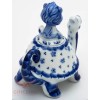 Handmade Porcelain Gzhel teapot Tortoise turtle with Lion cub as