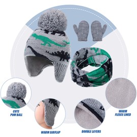 Baby Boy Hat Scarf Mittens Set Winter Warm Hat Knitted Beanie Gloves Toddler Fleece Mittens Earflaps