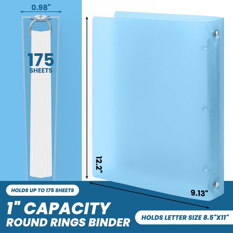 1 Inch Binders 3 Ring - 8 Pack, with Single