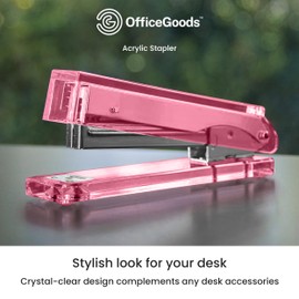 OfficeGoods Acrylic Stapler - Aesthetic Staplers for Desk, Home or Office - Unique and Stylish Design - Take Standard 1.4 inch of Staples - Pink