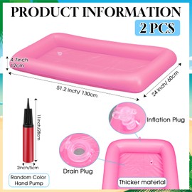 Leitee 2 Pcs Inflatable Serving Bar with Drain Plug 52 x 24 x 5'' Inflatable Ice Serving Buffet Bar with Inflator for Party Food Cooler Buffet Drink(Pink)