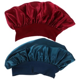 Kisangel 2pcs Adjustable Bonnet for Sleeping Soft Breathable Silk Cap for Shower Cap Shield Comfortable Night Sleep Wrap Hair Protection Wine