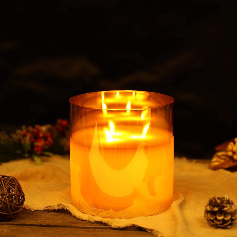 JHY DESIGN Large Moving 3 Wicks Battery Candle with 6-Hour