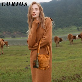 CORIOS Women Quilted Tote Bag Down Cotton Padded Handbag Lightweight Padding Shoulder Bag Puffer Top Handle Bag Small Capacity Travel Shopping Work Daily Use Hobo Bag Brown