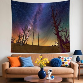 Alened Forest Nature Space Tapestry for Bedroom, Galaxy Starry Night Aurora Tapestries Aesthetic Wall Hanging, Tree Stars Landscape Living Room Ceiling Dormitory Background Decor (51" x 60")