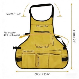 Sarpu Tecz Compact Waterproof Gardening Apron with 14 Pockets - Tool Organizer for Gardeners, Woodworking & Outdoor Work，yellow