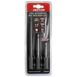 Dekton 3pc Assorted Bit Holder Set - 150mm Long | Hex Shape | Extra Strong Cr-v | 1/4" Shank | Ideal For Extending Different Screwdriver Bits, Drill, Batch Head & Screwdriver Head Conversion Uses