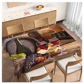 Beabes Table Cloth Wine, Wine Bottle Glasses Grapes Wooden Farmhouse Tablecloth Soft Table Cover for Kitchen Dinning Tabletop Decoration, 52x70 Inch Fitted Tablecloth