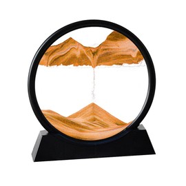 ANXUS Moving Sand Art Picture in Motion Round Glass 3D Deep Sea Sandscape Display Flowing Sand Frame, Sensory Relaxing Desktop Home Office Work Desk Decor (12", Orange)