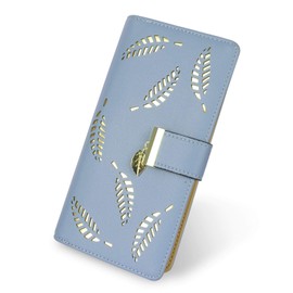 CHAOFANXI Women's Wallet Hollow Leaf Pattern Bifold Leather Lady Long Purse Purse Zip Birthday Christmas Gifts for Women Girls, L, Modern